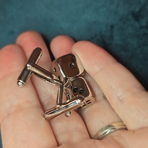 Silver and Black Modern Dice Stainless Steel Cuff Links Brand New - Picture 10 of 11